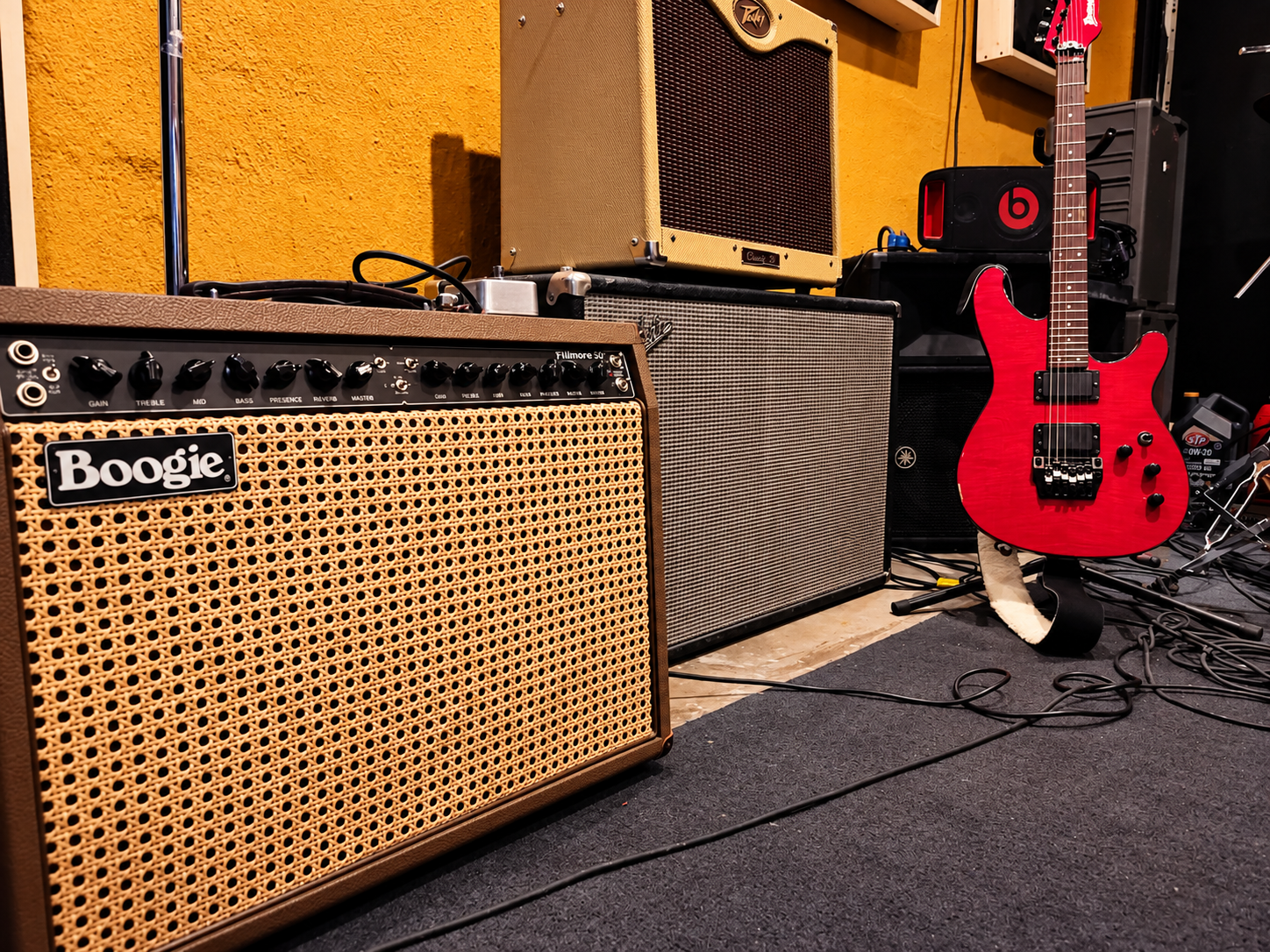 Warm-Studio-Corner-with-Red-Guitar